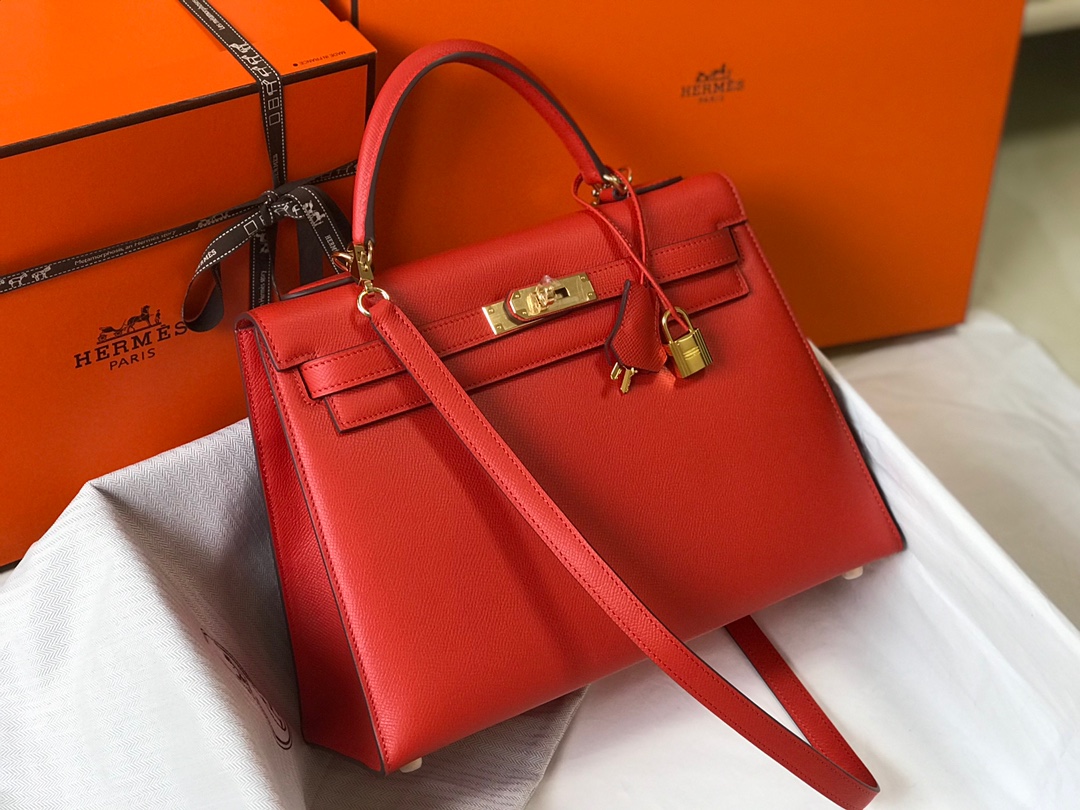 Hermes Kelly 32cm Handbag Shoulder Bag in Red Epsom Leather